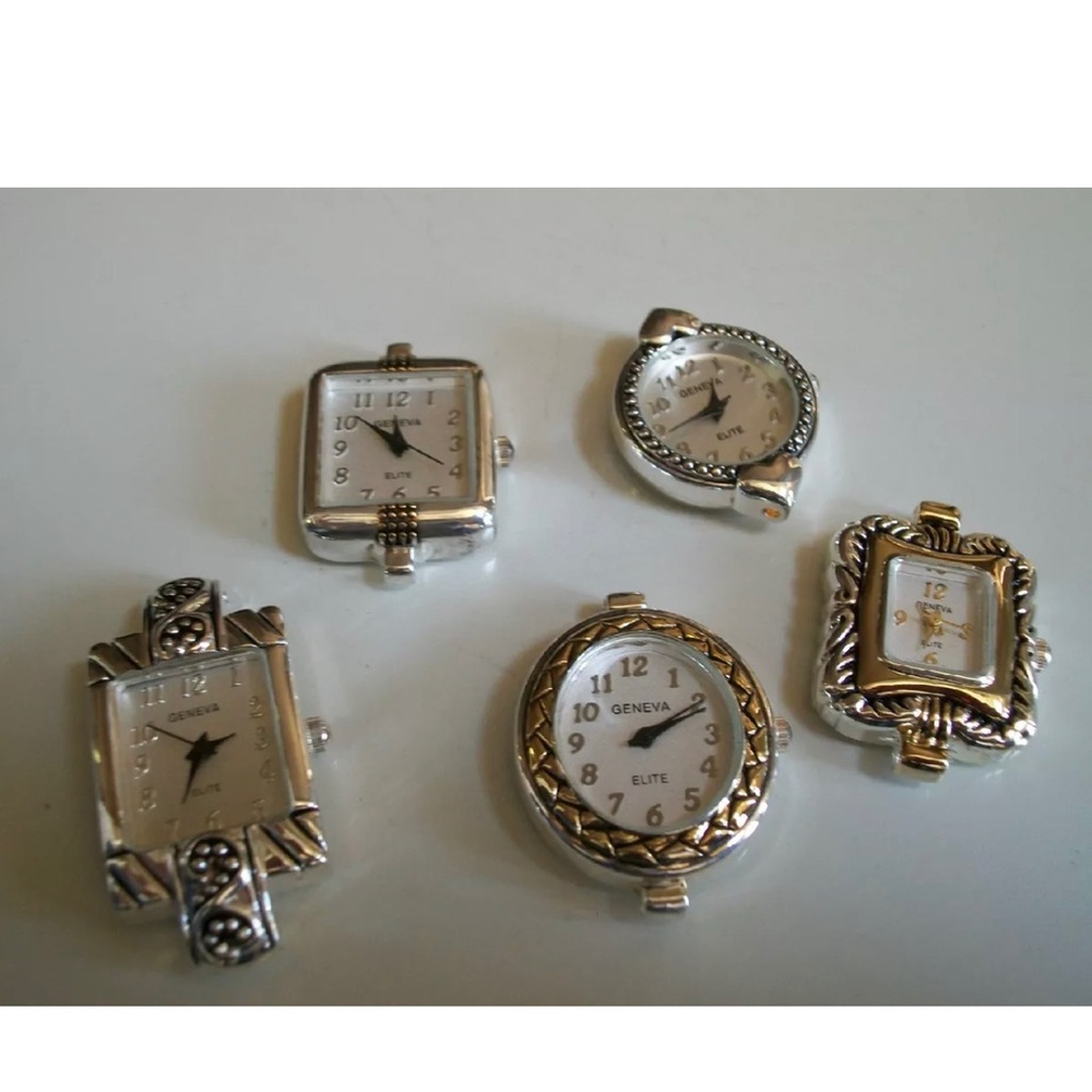 WOMEN'S SET OF 5 SILVER & SILVER/GOLD WATCH FACES FOR BEADING OR OTHER USE